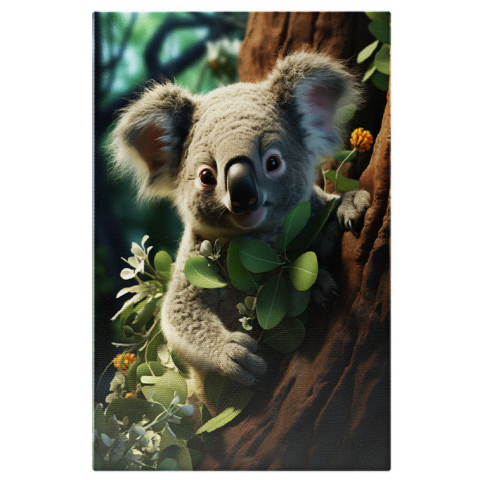 Animale - Tablou Canvas: Pădurea de Vis a Ursului coala și Dansul Frunzelor Pictura Digitala 40x25CM