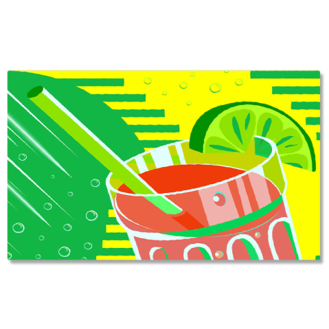 Tablouri Canvas - Tablou Canvas Pahar Transparent cu un Suc Racoritor de Culoare Rosie si o Felie de Lime pe Margine 40x25CM