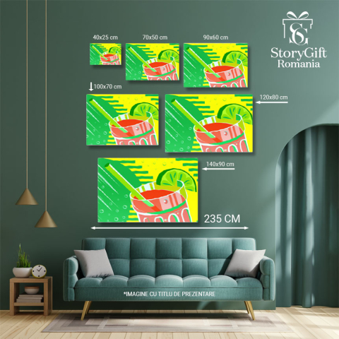 Tablou Canvas Pahar Transparent cu un Suc Racoritor de Culoare Rosie si o Felie de Lime pe Margine 40x25CM [4]