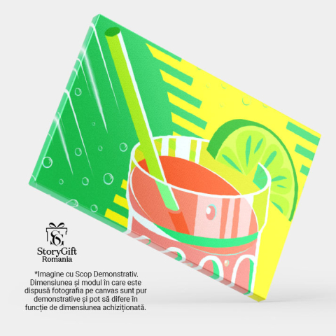 Tablou Canvas Pahar Transparent cu un Suc Racoritor de Culoare Rosie si o Felie de Lime pe Margine 40x25CM [3]