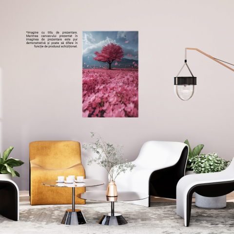 Pajiște cu Flori Roz și Copac de Cireș cu Petale în Vânt - Artă Digitală, Marime 40x25CM [2]