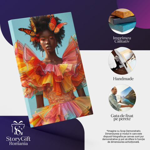 Paleta Pasiunii - Tablou Canvas cu Femeia în Rochie Colorată Voluminoasă și Machiaj Artistic, Marime 40x25CM [1]