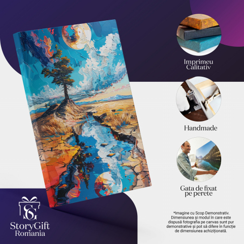 Pământ Crapat cu Apă Reflectând Luna și un Copac, Marime 40x25CM [1]