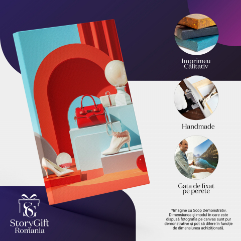 Elegant White Shoes and Red Handbag – Digital Art Outfit Presentation, Marime 40x25CM [1]