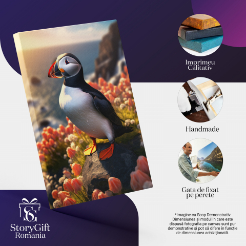 Tablou Canvas - Papagal de Mare pe Pământ Inflorit, Marime 40x25CM [1]