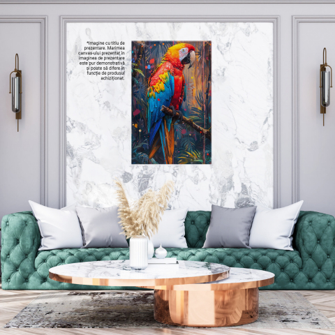 Papagal Colorat pe Ramură - Pictură Digitală Amazoniană, Marime 40x25CM [2]