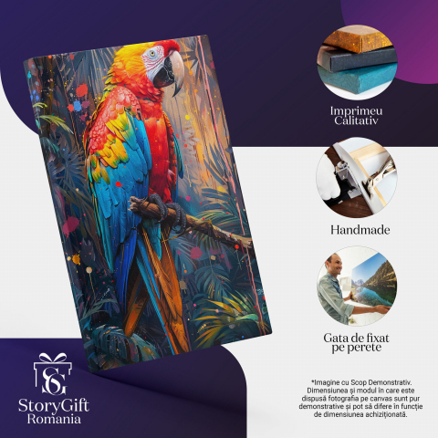 Papagal Colorat pe Ramură - Pictură Digitală Amazoniană, Marime 40x25CM [1]