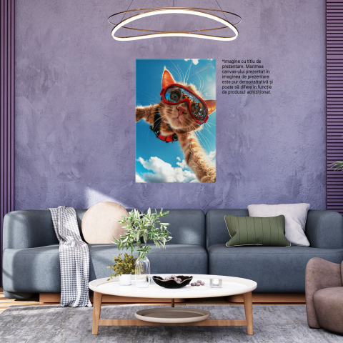 Tablou Canvas Pisica Manx Parașutistă Zburând cu Parașuta | Artă Digitală, Marime 40x25CM [2]