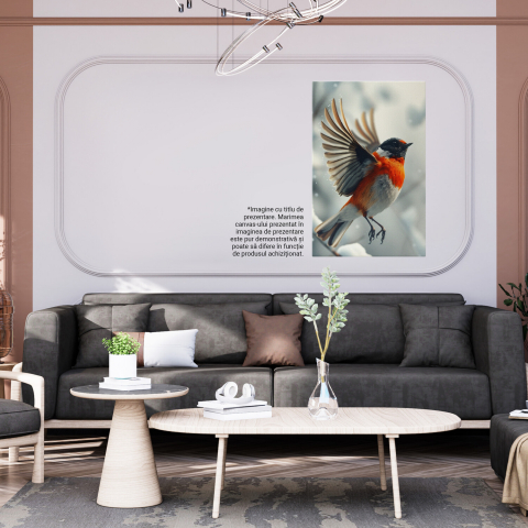 Tabloul canvas cu pasărea cu mască neagră și piept portocaliu în zbor, Marime 40x25CM [3]