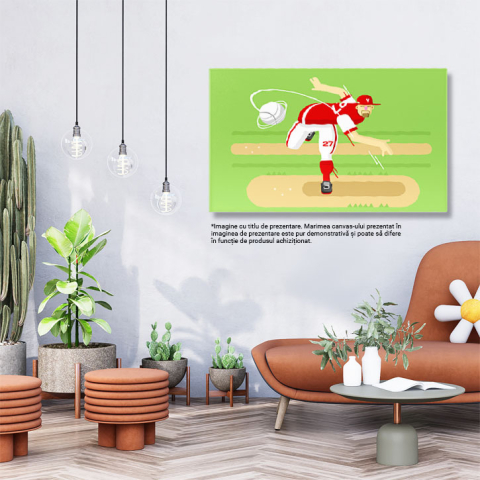 Tablou Canvas Pasionat de Sport , Jucator de Ruigby in Echipament Alb-Rosu cu Sapca Aruncand o Minge Alba 40x25CM [2]