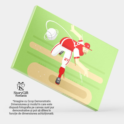 Tablou Canvas Pasionat de Sport , Jucator de Ruigby in Echipament Alb-Rosu cu Sapca Aruncand o Minge Alba 40x25CM [3]