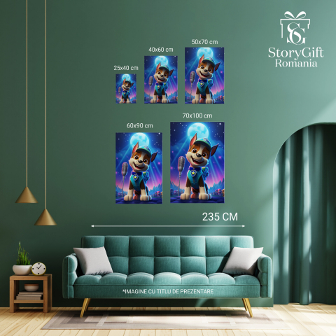 Patrula Cățelului Cântând la Lună Plină - Pictură Digitală pentru Copii, Marime 40x25CM [2]