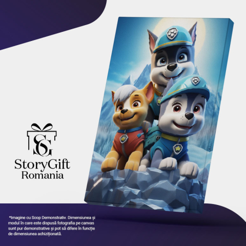Tablou Canvas:  Patrula Catelusilor Dsiney Catelusi in Peisaj de Iarna pe Munte cu Zapada Pictura Digitala 40x25CM [4]