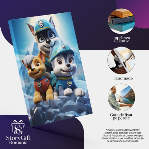 Tablou Canvas:  Patrula Catelusilor Dsiney Catelusi in Peisaj de Iarna pe Munte cu Zapada Pictura Digitala 40x25CM [2]