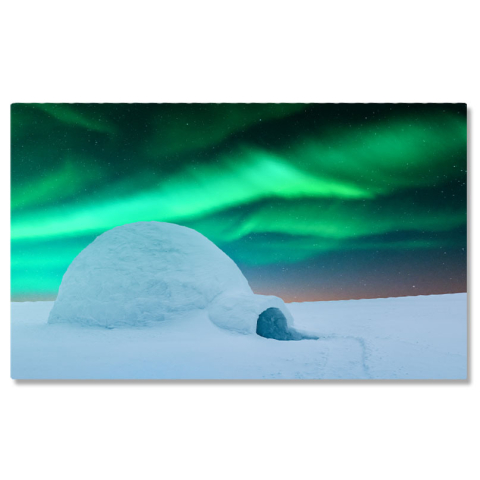 Aurora Boreală - Tablou Canvas - Peisaj Arctic: Casa Igloo Sub Luminile Nordului intr-o Noapte Senina 40x25CM