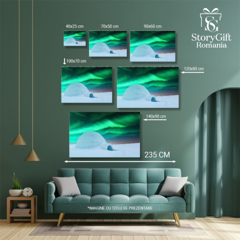 Tablou Canvas - Peisaj Arctic: Casa Igloo Sub Luminile Nordului intr-o Noapte Senina 40x25CM [4]
