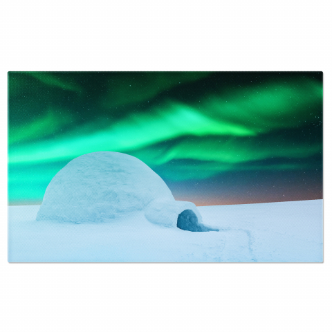 Aurora Boreală - Tablou Canvas Peisaj Arctic: Casa Igloo Sub Luminile Nordului într-o Noapte Senină, Marime 40x25CM