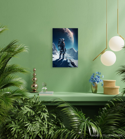 Tablou Canvas Peisaj Astronaut Pe Luna, Planete, Astronomie, Curaj, Motivational, Contemporan, High End, Arta si Pictura Digitala, 25x40 cm [2]