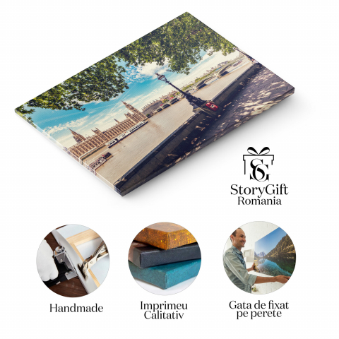 Tablou Canvas Peisaj Britanic: Râul Thames și Atmosfera Londoneză, Marime 40x25CM [1]