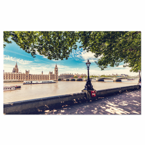 Oraș - Tablou Canvas Peisaj Britanic: Râul Thames și Atmosfera Londoneză, Marime 40x25CM