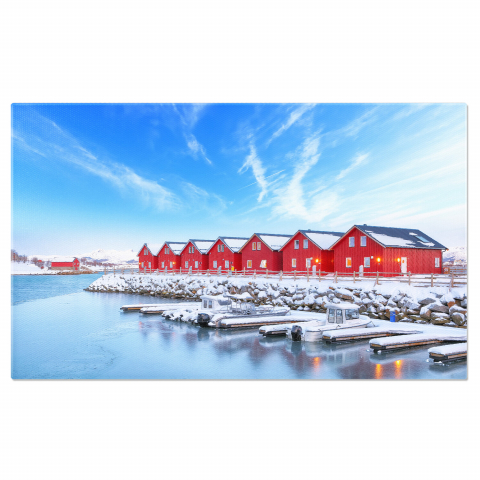 Apă & Natură - Peisaj cu Case Tradiționale Roșii din Lemn, Marime 40x25CM