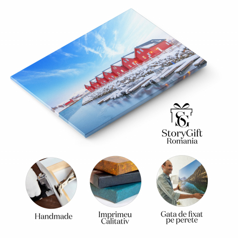 Peisaj cu Case Tradiționale Roșii din Lemn, Marime 40x25CM [1]