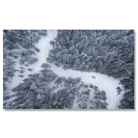 Peisaje cu Drona - Tablou Canvas Peisaj de Iarna cu Masina, Munte si Priveliste Aeriana 40x25CM