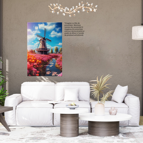 Tablou Canvas - Peisaj de Poveste cu Flori și Moară de Vânt, Marime 40x25CM [3]