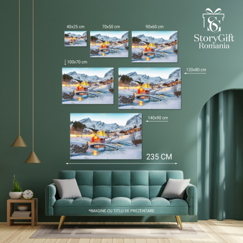 Tablou Canvas Peisaj de Seara Fabulos in Nusfjord Norvegia, Iarna, Casa, Peisaj, Lumina 70x50CM [3]