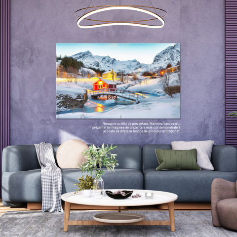 Tablou Canvas Peisaj de Seara Fabulos in Nusfjord Norvegia, Iarna, Casa, Peisaj, Lumina 70x50CM [4]