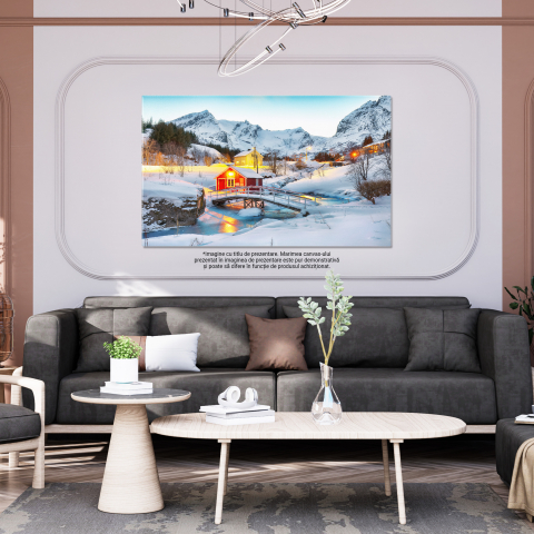 Tablou Canvas Peisaj de Seara Fabulos in Nusfjord Norvegia, Iarna, Casa, Peisaj, Lumina 70x50CM [2]