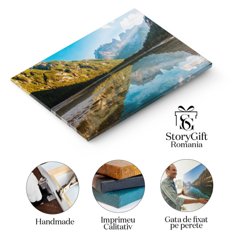 Tablou Canvas Peisaj Frumos in Dolomiti, Lago di Landro Lacuri Alpine si Varfuri Impunatoare in Inima Naturii 40x25CM [1]