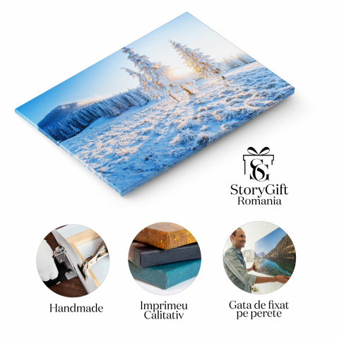 Tablou Canvas Peisaj Iarnă cu Brumă și Raze de Soare - Artă Naturală, Marime 40x25CM [1]