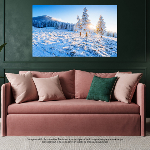 Tablou Canvas Peisaj Iarnă cu Brumă și Raze de Soare - Artă Naturală, Marime 40x25CM [3]
