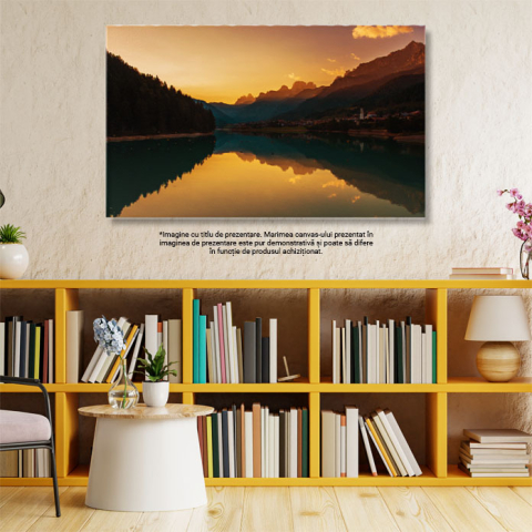 Tablou Canvas Peisaj Incantator in Dolomiti, Auronzo di Cadore Reflectari Linistite si O Priveliste de Vis in Lumina Apusului 40x25CM [2]