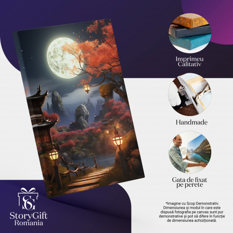 Tablou Canvas:  Peisaj- Lună plină în Japonia- Fotografie cu Elemente Naturale Pictura Digitala 70x50CM [1]