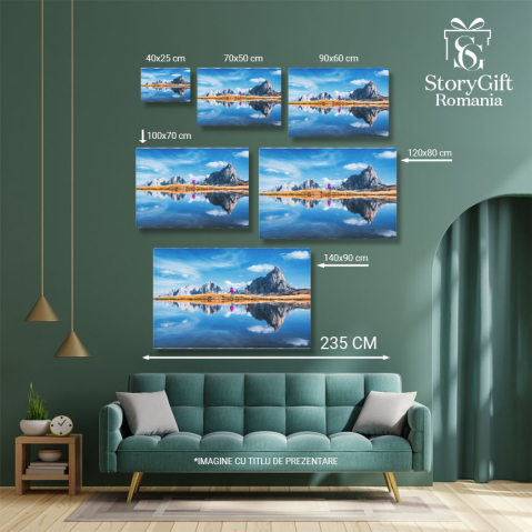 Tablou Canvas - Peisaj Montan: Femeie Reflectata in Apa Limpeda a Lacului de Munte intr-o Zi Frumoasa 40x25CM [4]