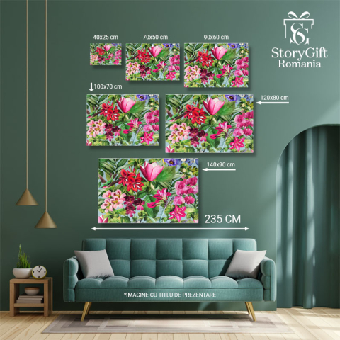 Tablou Canvas: Peisaj natural cu flori colorate - Roz predominant pe petale 40x25CM [4]