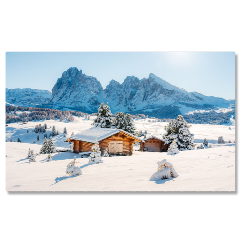 Peisaj - Tablou Canvas Peisaj Pictoresc cu Mica Casa de Lemn pe Munte Alpe di Siusi, Dolomites, Italia, Peisaj, Natura 3552 40x25CM