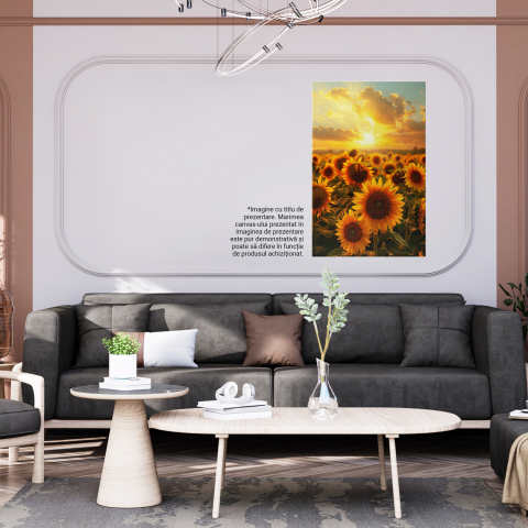 Peisaj de Vară cu Câmp de Floarea Soarelui - Pictură Digitală cu Lumina Apusului, Marime 40x25CM [3]