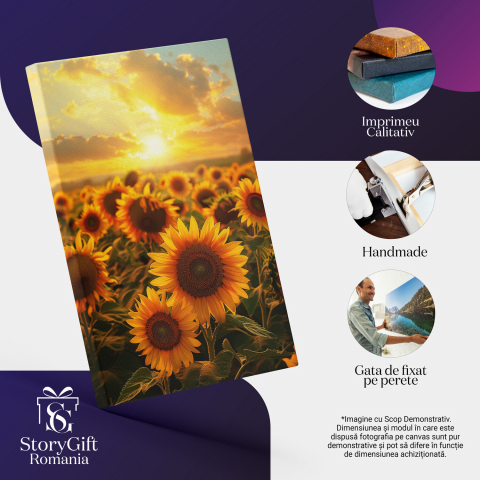 Peisaj de Vară cu Câmp de Floarea Soarelui - Pictură Digitală cu Lumina Apusului, Marime 40x25CM [1]