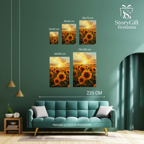 Peisaj de Vară cu Câmp de Floarea Soarelui - Pictură Digitală cu Lumina Apusului, Marime 40x25CM [2]