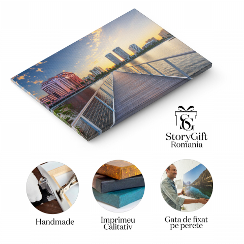 Tablou Canvas Peisaj Urban în Districtul Columbia: Luminite Strălucitoare în Zorii Dimineții, Marime 40x25CM [1]