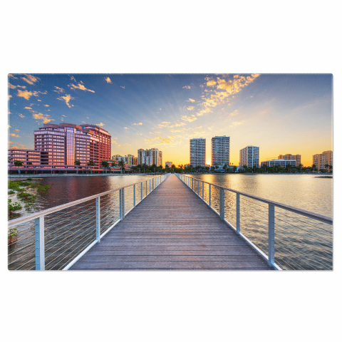 Apă & Natură - Tablou Canvas Peisaj Urban în Districtul Columbia: Luminite Strălucitoare în Zorii Dimineții, Marime 40x25CM