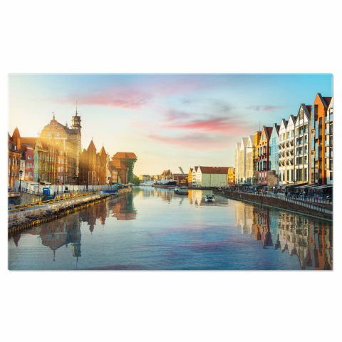 Tablou Canvas: Peisaj Urban la Canalul din Polonia - Arhitectura Istorică și Port, Marime 40x25CM