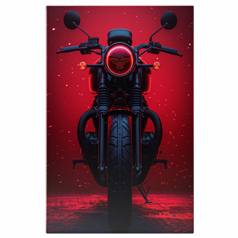 Motocicleta Neagră pe Fundal Roșu - Tablou Canvas pentru Pasionații de Motociclete, Marime 40x25CM
