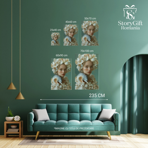 Tablou Canvas Femeie cu Palarie din Scoici si Figurina Delfin, Marime 40x25CM [3]