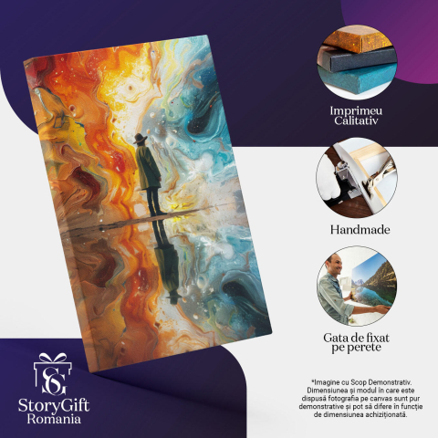 Tablou Canvas  Persoana Masculina in Palton Verde si Palarie cu Pataloni Negri si Ghete Admira Culorile  , Pictura Digitala 40x25CM [2]