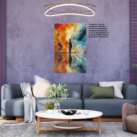 Tablou Canvas  Persoana Masculina in Palton Verde si Palarie cu Pataloni Negri si Ghete Admira Culorile  , Pictura Digitala 40x25CM [1]