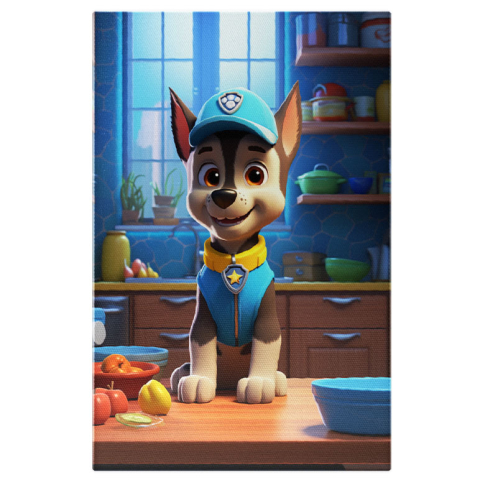 Personaje Desene Animate - Tablou Canvas:  Personaj Cățel în Bucătărie- Desene Animate Pictura Digitala 40x25CM